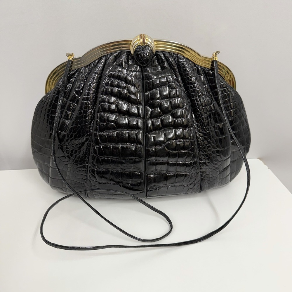 Vintage Judith Leiber Alligator Bag Purse Black Large Shoulder Bag or Clutch